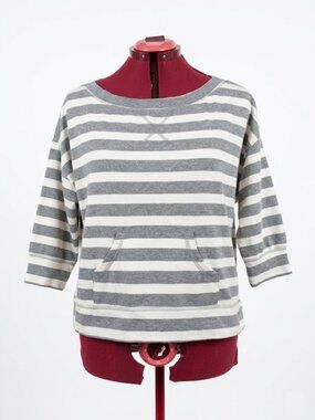 Razzle Dazzle - Gray & White Striped 3/4 sleeve Pullover Sweatshirt MEDIUM